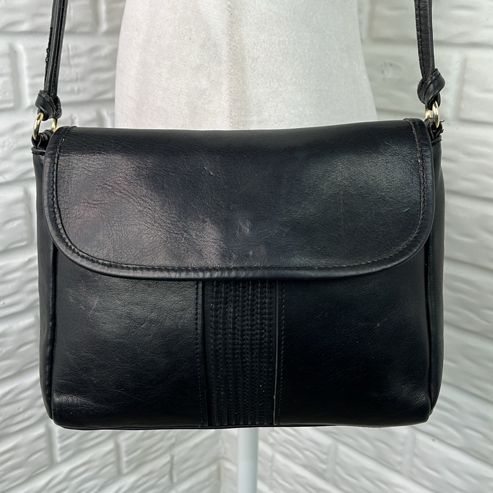 TANO BLACK LEATHER HANDBAG SHOULDER BAG MADE IN HONG KONG - Picture 3 of 15